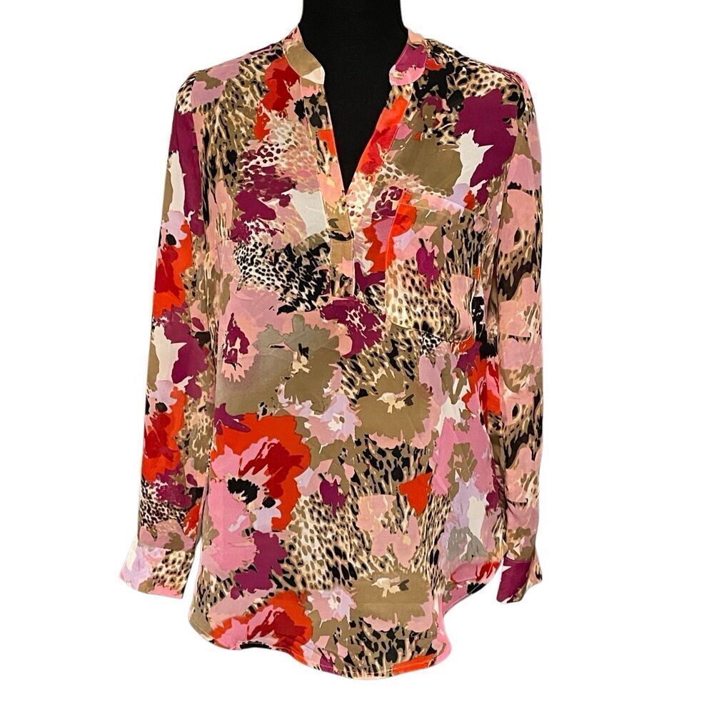 Cache Women’s L/S V-Neck Semi Sheer Blouse/Top